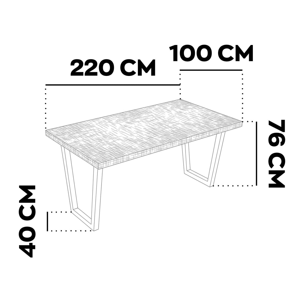 Tavolo da pranzo in legno e metallo con piedi trapezoid nero 220x100 cm Grigio Testurizzato
