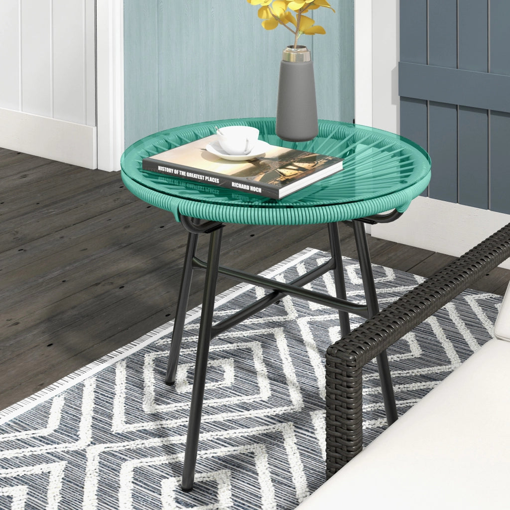 Tavolino da giardino rotondo ¨C zephmum ¨C polyrattan, metallo, vetro temperato, 50x50 cm