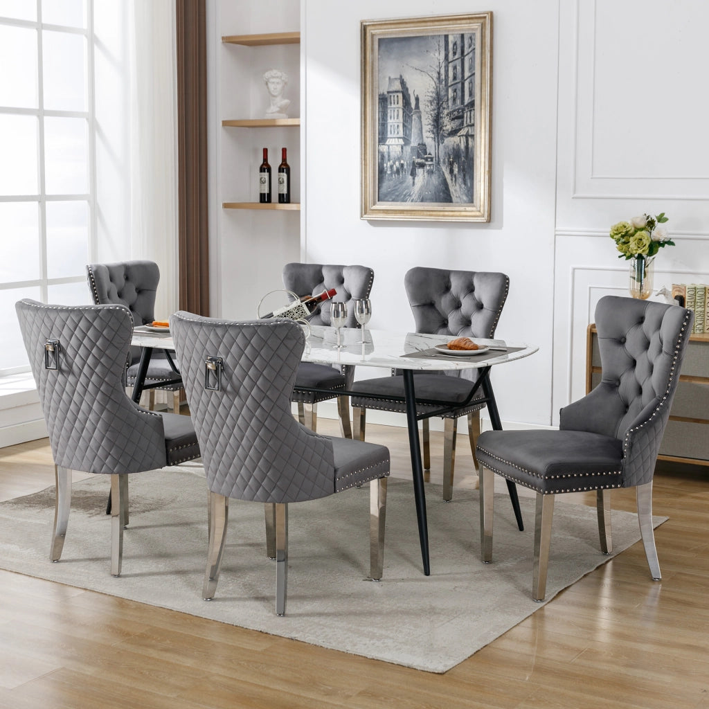 Sedia da Pranzo Imbottita in Velluto ¨C Xylo ¨C Set 6 Pezzi, Gambe in Metallo, Grigio