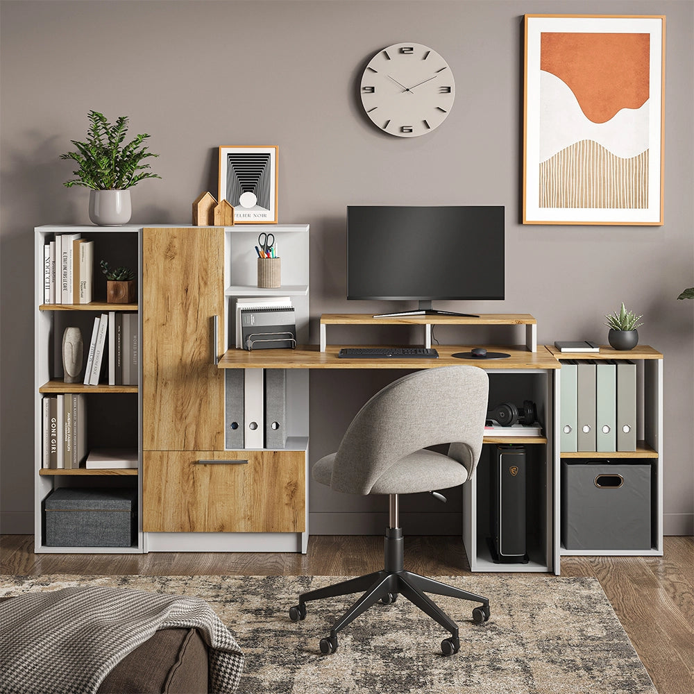 Set scrivania Tomy Bianco/Rovere dorato 150 x 59 cm Set di 5 Vicco