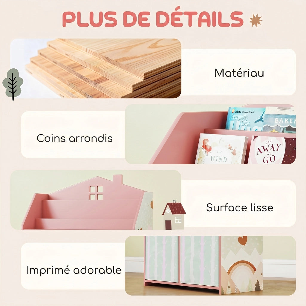 Libreria bambini con 2 cassetti in tessuto ¨C zephmum ¨C MDF rosa