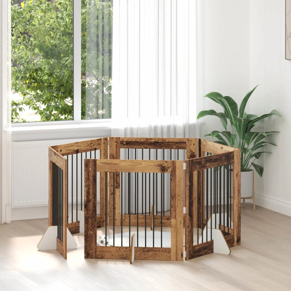 Cancello per cani con supporti 6 pz Legno antico 80 x 80 cm CFW1333131