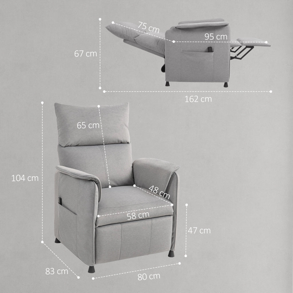 Poltrona Reclinabile Elettrica con Telecomando 80x83x104 cm in Tessuto Effetto Velluto Grigio