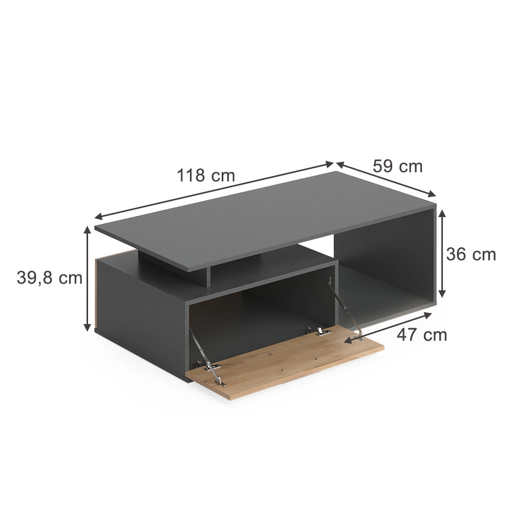 Vicco Tavolino da salotto Antracite/quercia dorata 118 x 59 cm