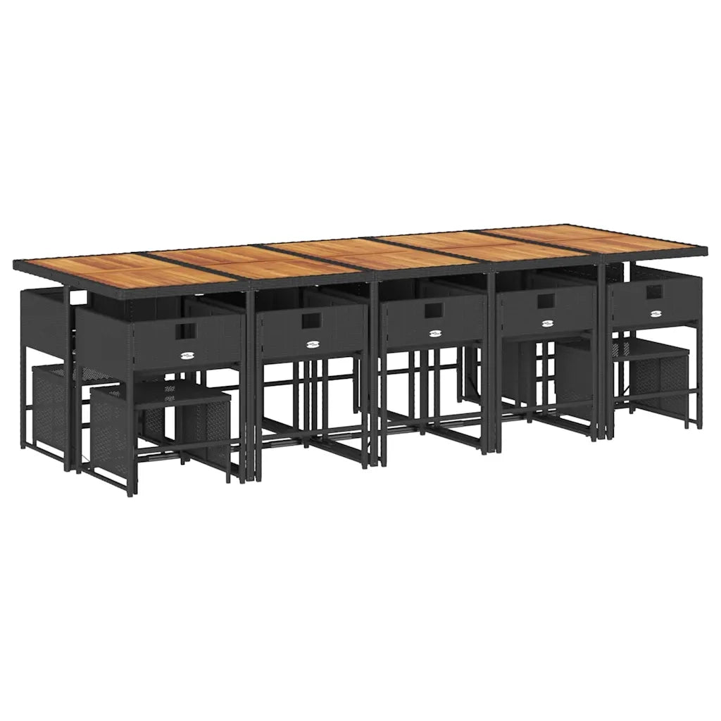 Set da Pranzo da Giardino 15 pz con Cuscini Nero in Polyrattan 3211359