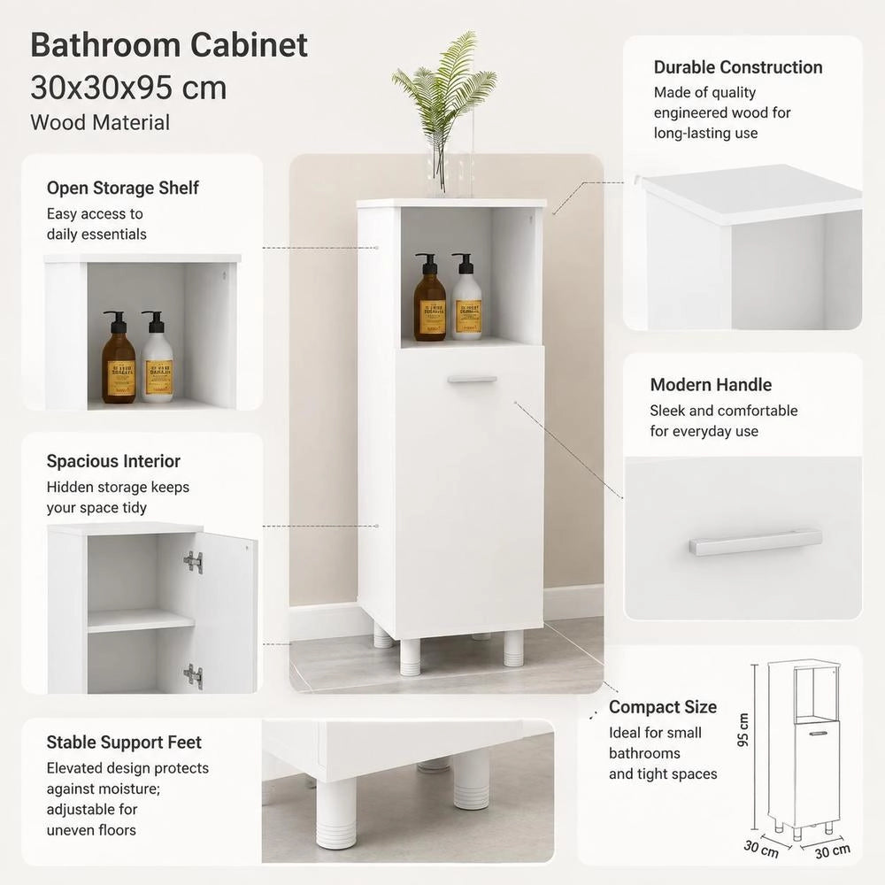 Bathroom Cabinet, White, 30x30x95 Cm, Wood-based Material