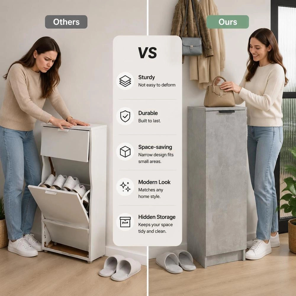 Shoe Cabinet, Concrete Grey, 30x35x100 Cm, Wood-based Material