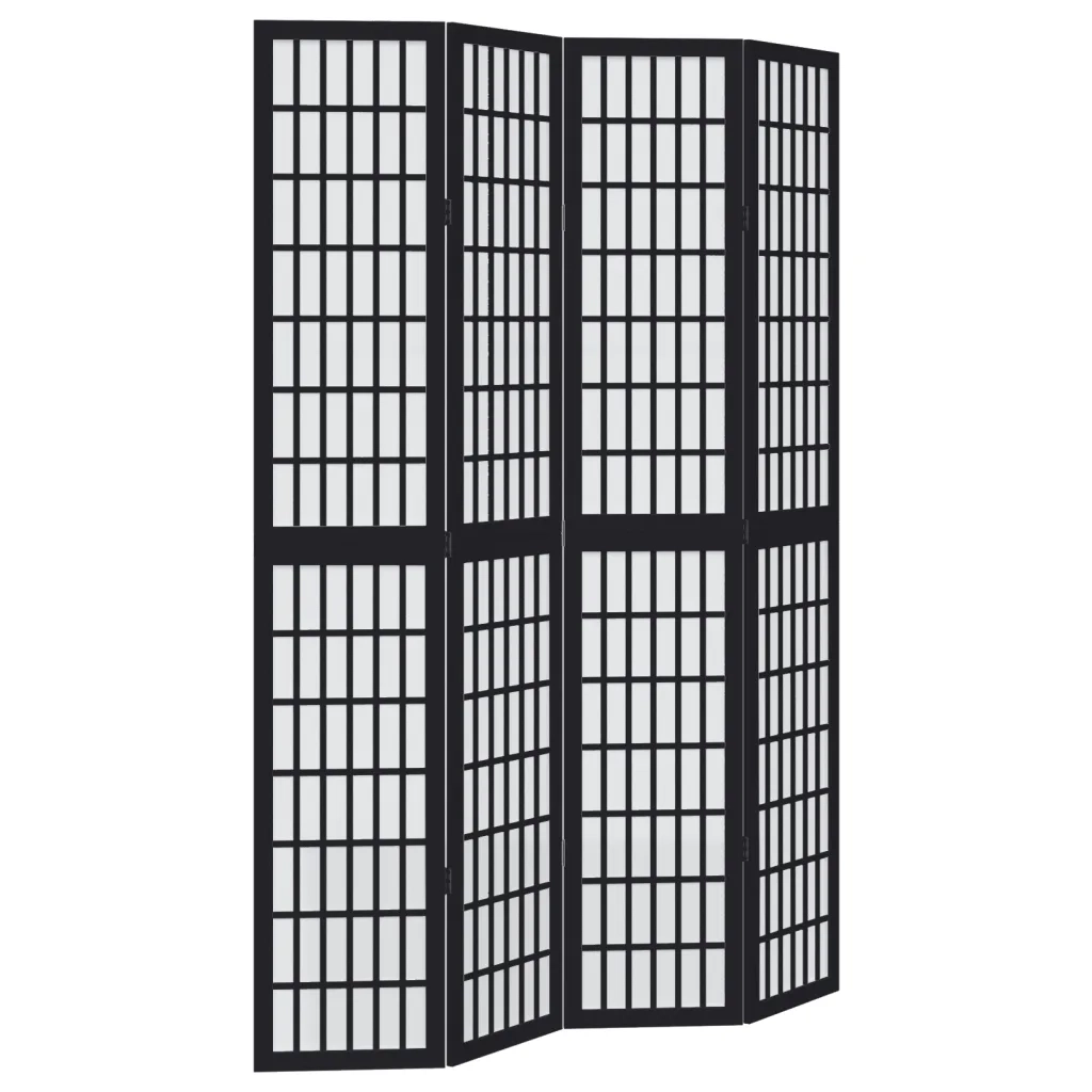 Divisorio Ambienti | Divider per stanze | Paravento 4 Pannelli Nero Legno Massello di Paulownia