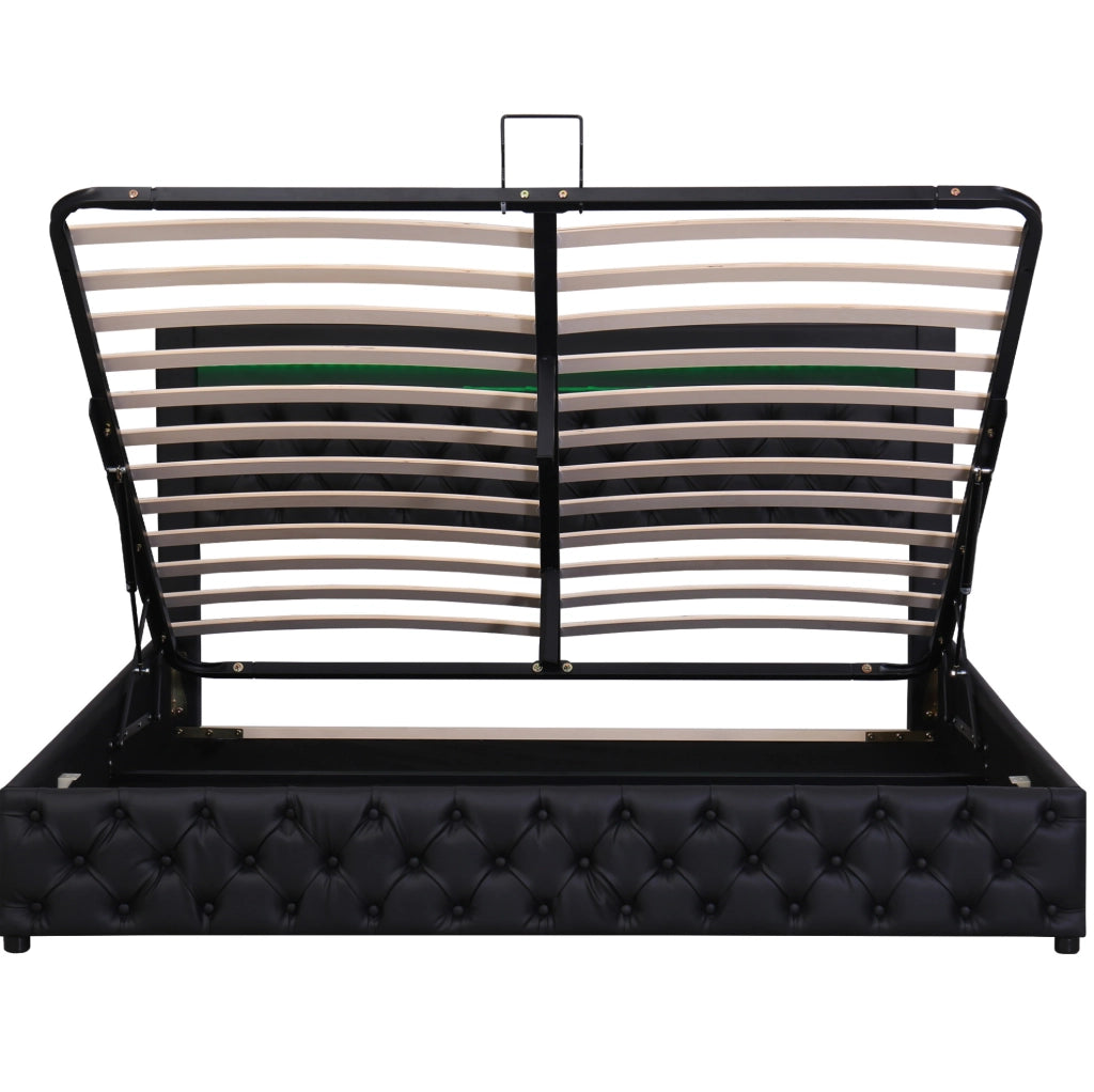 Letto matrimoniale 140x190 cm in PU nero con contenitore e LED HAVRYA