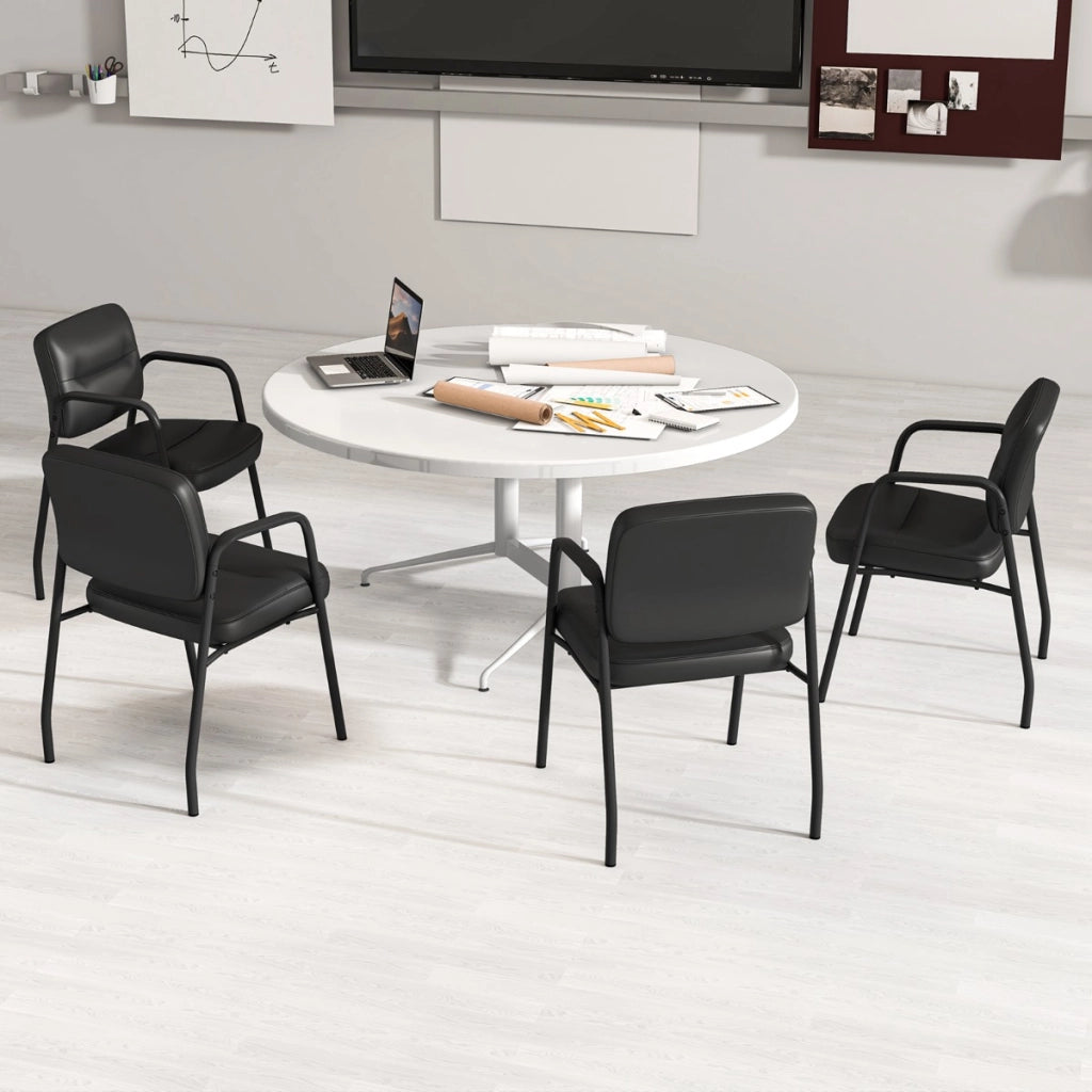 Set 2 Sedie da sala d'attesa imbottite, Sedie da ricevimento con braccioli integrati e rivestimento in ecopelle Nero-Sedie da ufficio