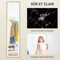 Grande specchio da terra, specchio da parete o da terra rettangolare, 40 x 160 cm con illuminazione a LED 3 colori, rovere