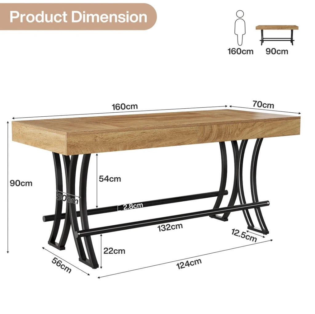 Tavolo bar 160 cm in MDF e metallo nero/marrone