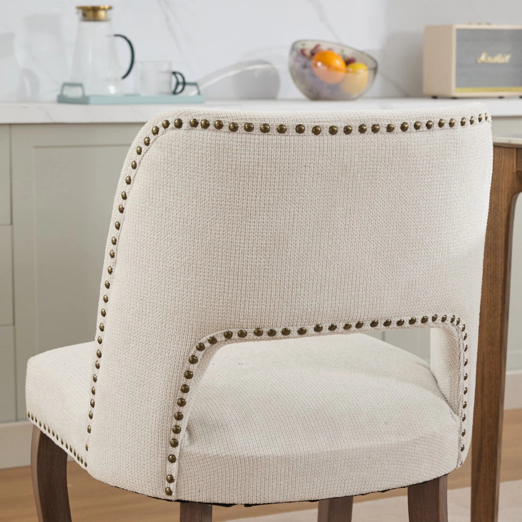 Sedie da Pranzo in Legno Set 2 Pezzi ¨C MINIMAL ¨C Imbottite Tessuto Beige, Stile Moderno