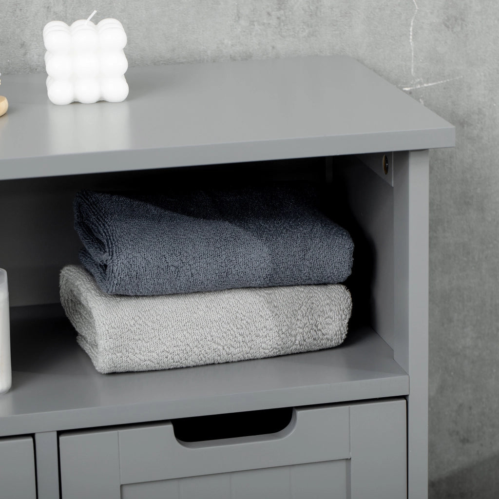 Mobile Bagno con 2 Cassetti, Nicchia, Armadietto e Ripiano Regolabile ¨C Zephmum ¨C Grigio 60x30x109 cm