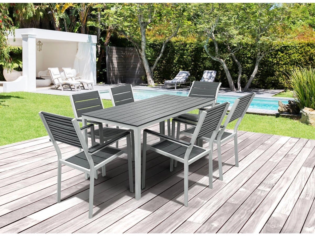 Habitat et Jardin Tavolo Giardino 156x78x74cm Grigio Metallo Plastica Rettangolare