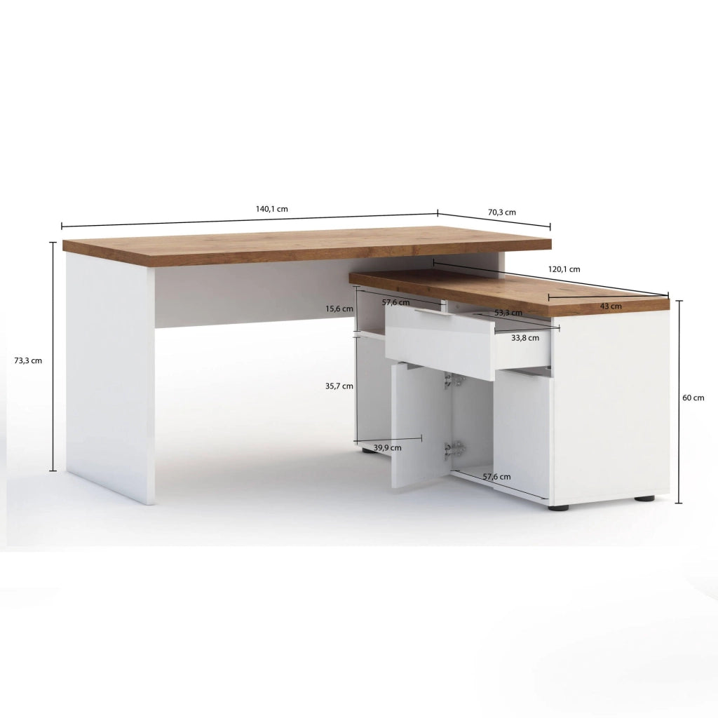 Belpasso, Scrivania un Cassetto Made in Italy, 140x120x75h cm Bianco Lucido