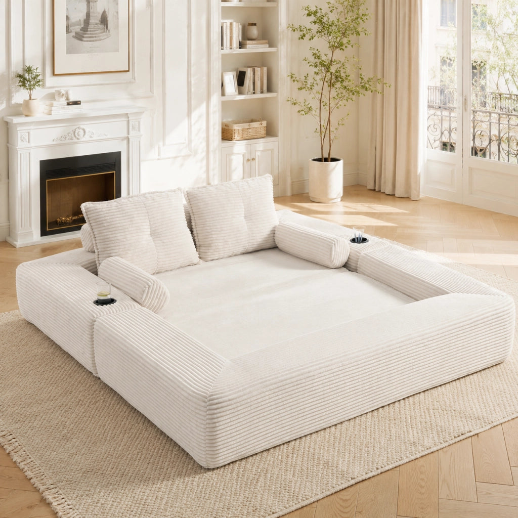 DIVANO LETTO 180x98x80 cm in corduroy beige