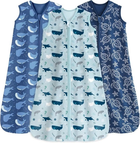 Sacco per neonati 0,5 Tog 12-18 Mesi 3 Pacchi 100% Cotone Coprendo per Neonati e Bambini in Età Prescolare - Squalo Blu