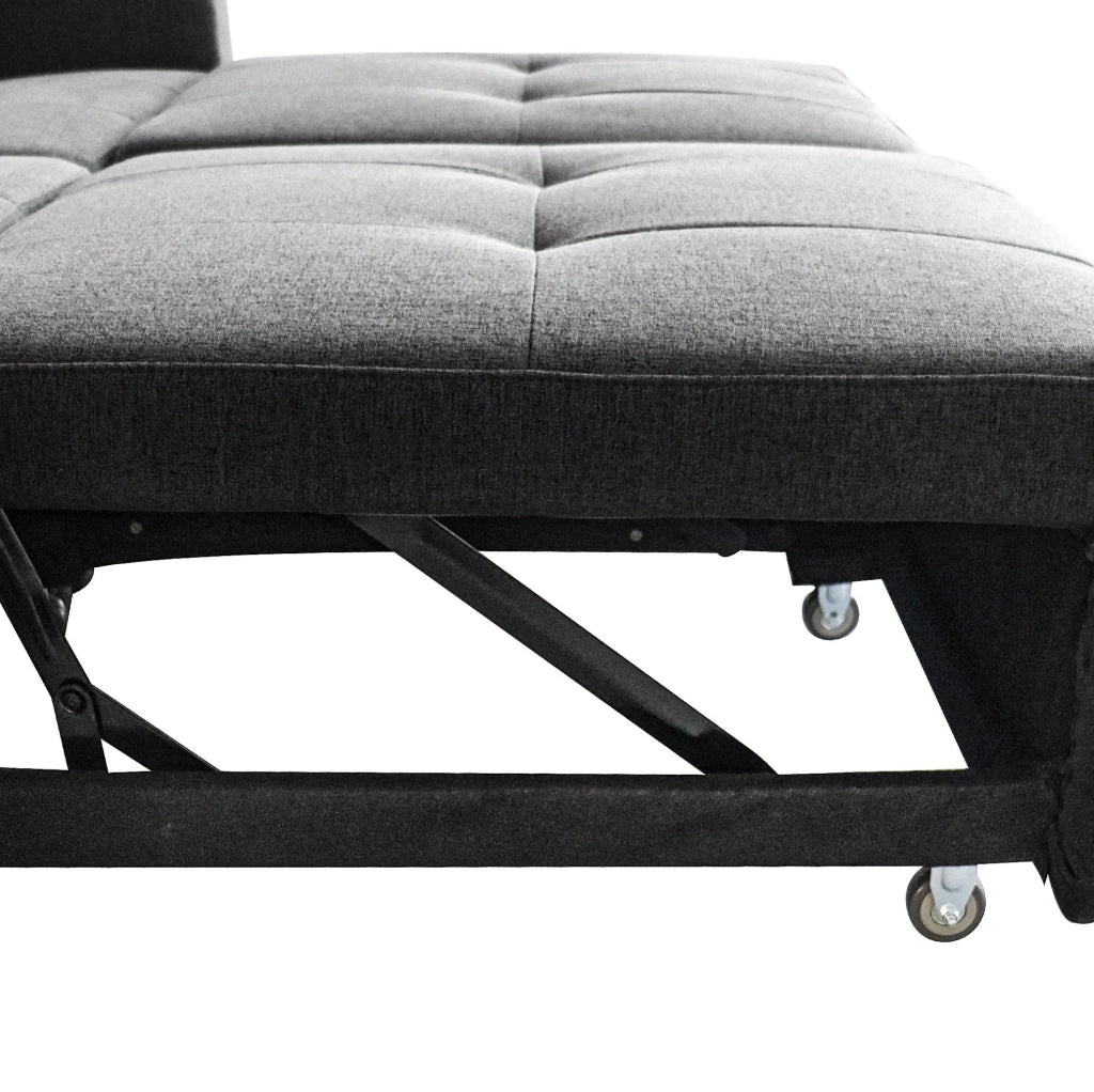 Divano letto 3 in 1 con schienale regolabile; USB e tasche in cotone e lino grigio