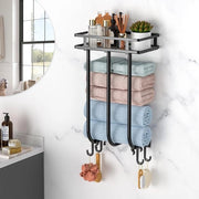 Supporto per asciugamani con 4 ganci per la zona bagno - ripostiglio di asciugamani da bagno - fissaggio alla parete - nero - supporto per asciugamani per camper - sauna