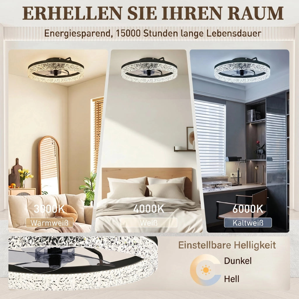 Ventilatore da Soffitto con Luce LED Dimmerabile ¨C Xylo ¨C Telecomando, Nero