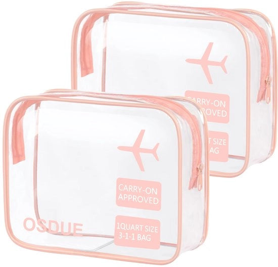 Set da bagno in PVC trasparente, 2 pezzi, impermeabili, per viaggio, accessori di bagaglio, set di borse da bagno per uomini, donne, bambini e famiglie (rosa)