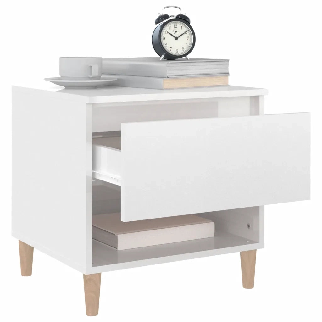 Comodino Bianco Lucido 50x46x50 cm in Legno Multistrato 819536
