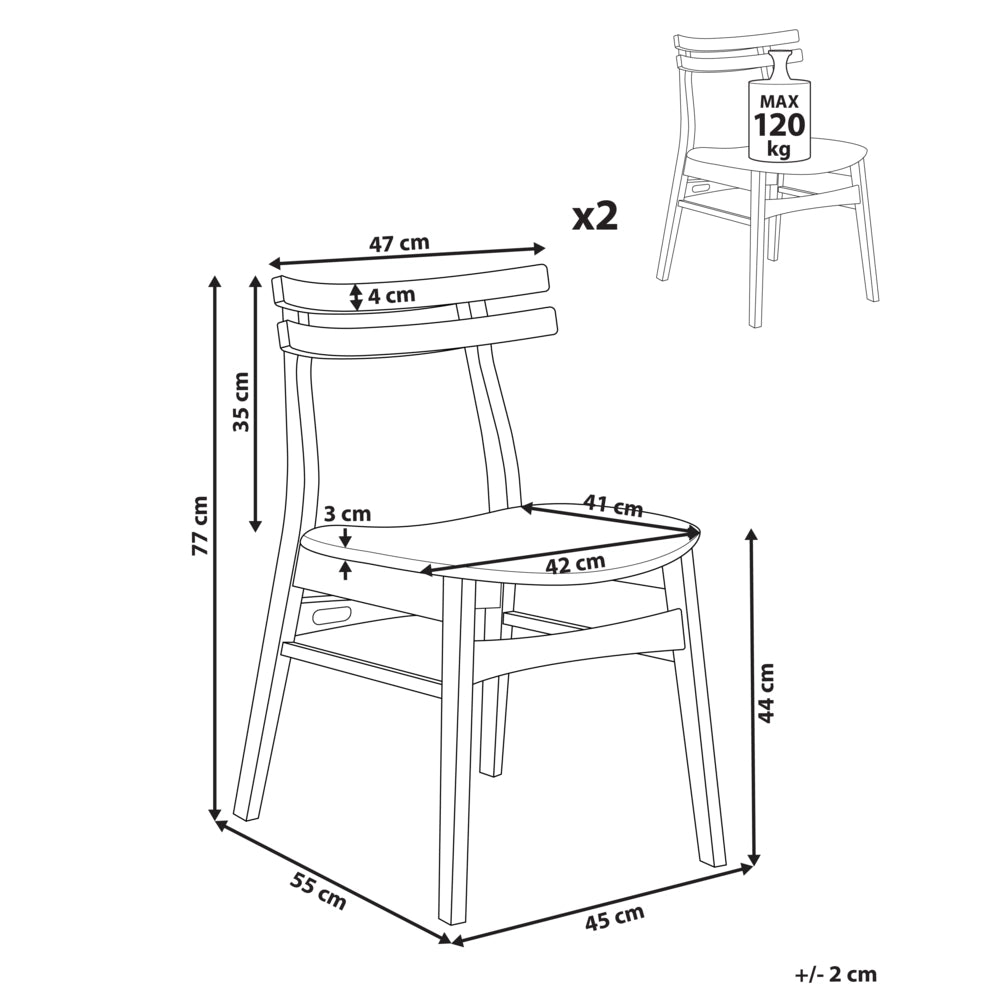 Set di 2 sedie da pranzo in tessuto beige e struttura in legno massiccio chiaro retrò senza braccioli con seduta
