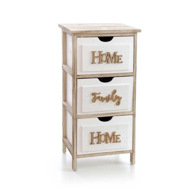 HOME CASSETTIERA IN LEGNO DECORATA CON 3 CASSETTI 36 X 28 X 68 CM BICOLOR