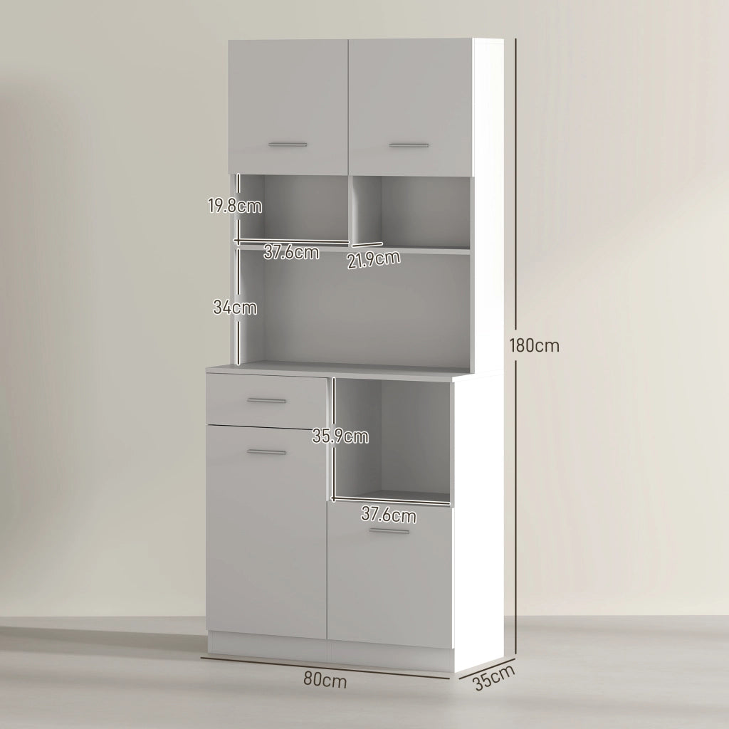 Armadio Dispensa con Cassetto, 4 Ante e 3 Ripiani ¨C Zephmum ¨C Bianco 80x35x180 cm
