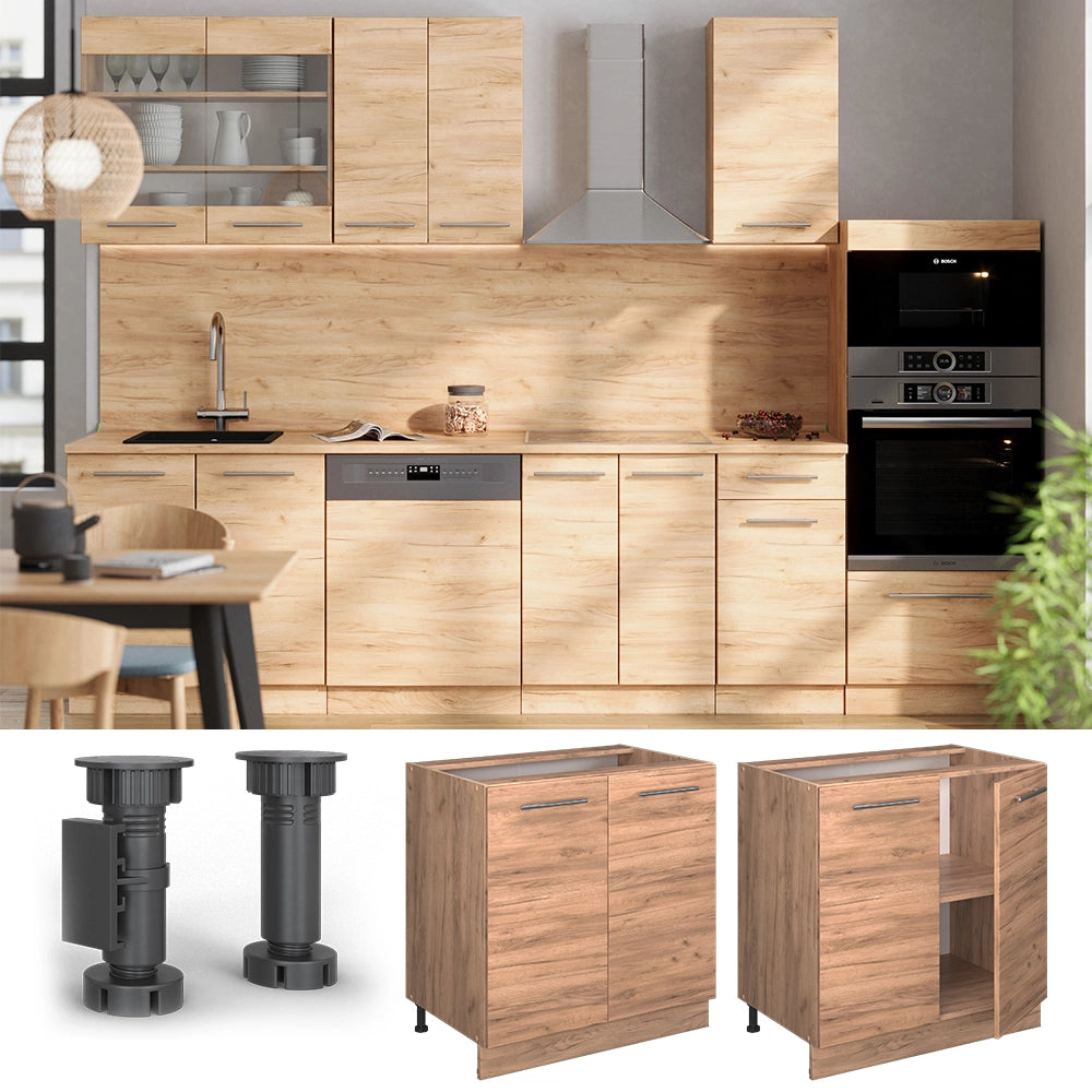 Vicco Mobiletto base cucina Quercia dorata 80 cm con ripiano, senza piano di lavoro