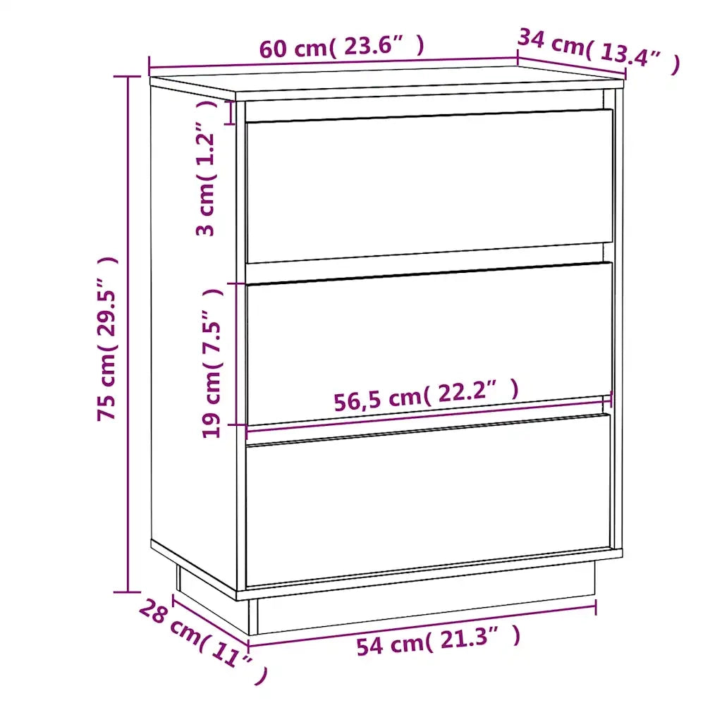 Credenza Bianca 60x34x75 cm in Legno Massello di Pino cod mxl 15462