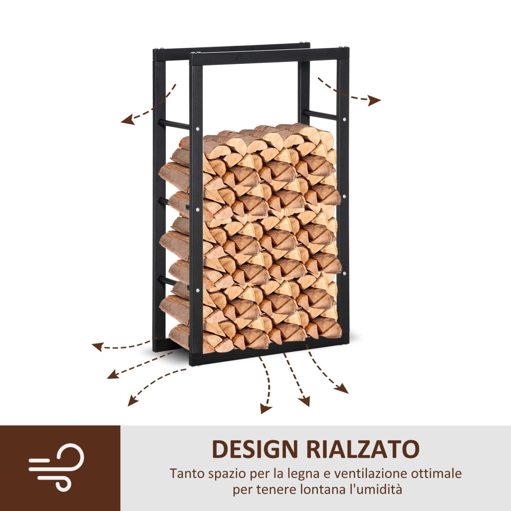 Porta Legna da Esterno e Interno in Tubi di Ferro con Portata 100kg, 60x25x100 cm