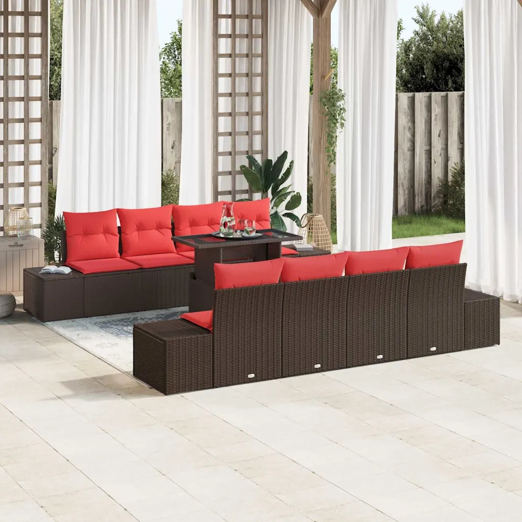 Set Divano da Giardino 7 pz 6-Numero di posti Marrone e Rosso 3357887