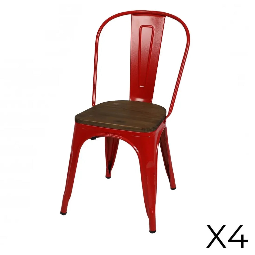 Set di 4 sedie in metallo rosso opaco, stile industriale. Collezione FACTORY.