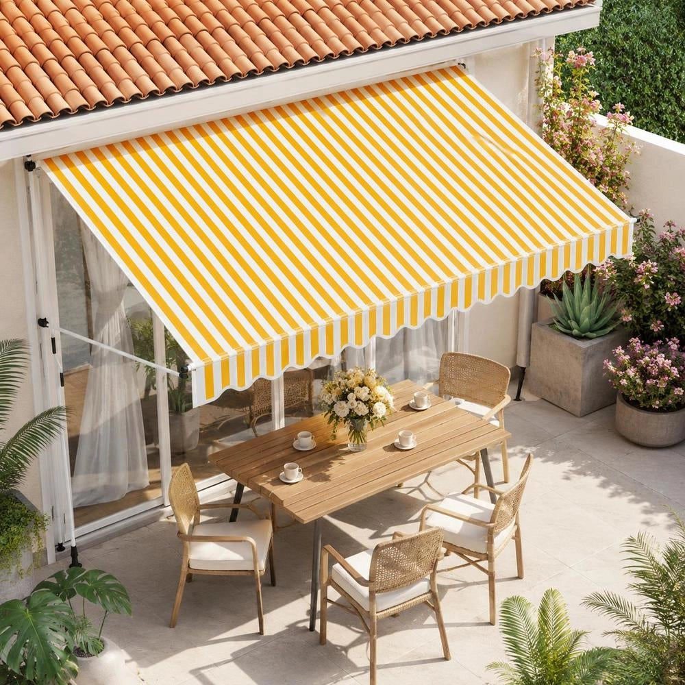 Retractable Awning, Manually Operated, 350 Cm, Orange/white Striped