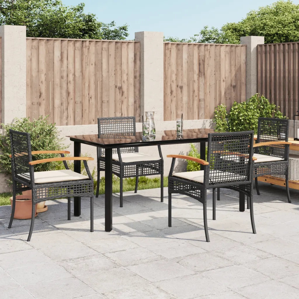 Set da Pranzo da Giardino 5 pz Nero con Cuscini in Polyrattancod mxl 114825