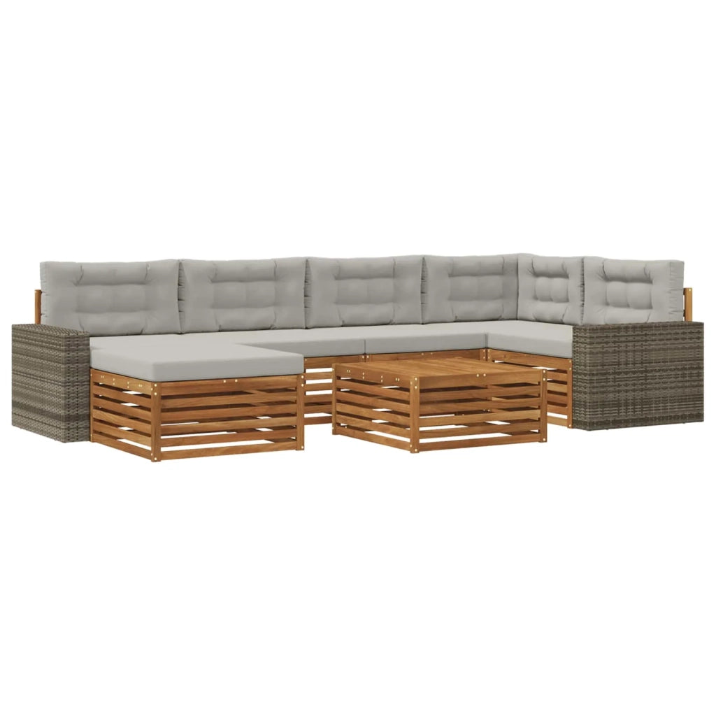 Set di divani da esterno 7 pz Naturale e Grigio Chiaro 3383609