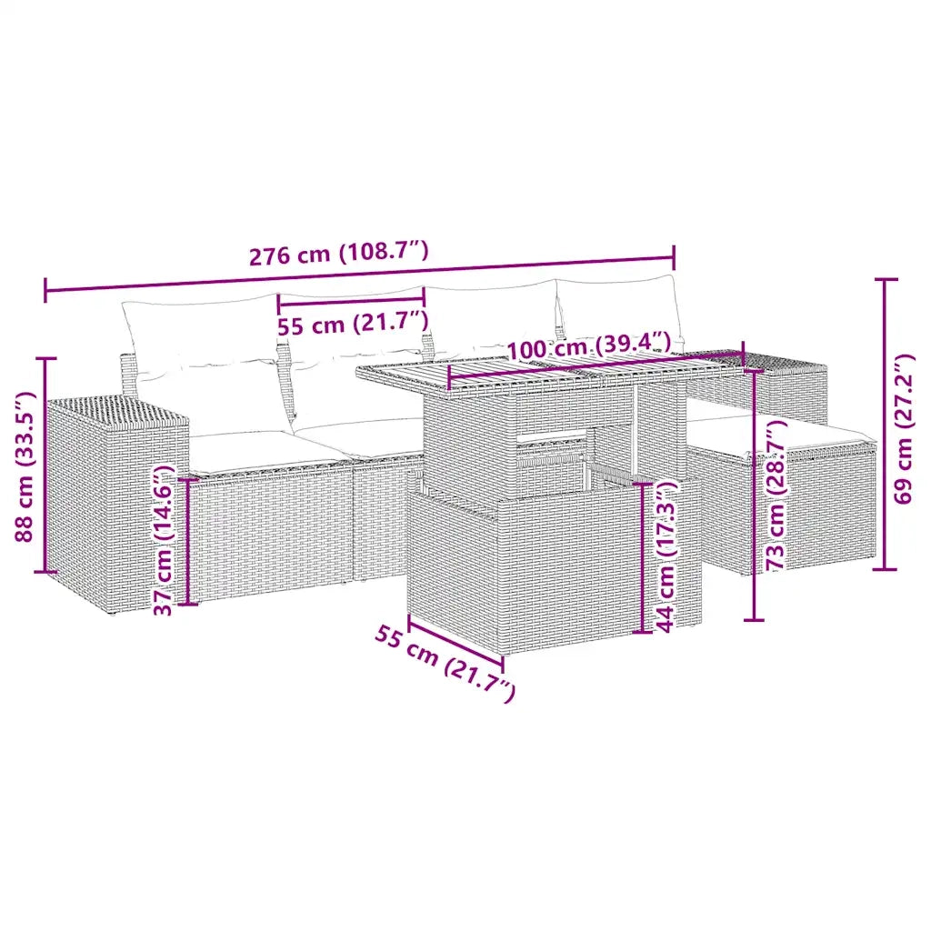 Set Divano da Giardino 6 pz con Cuscini Beige in Polyrattan 3275921