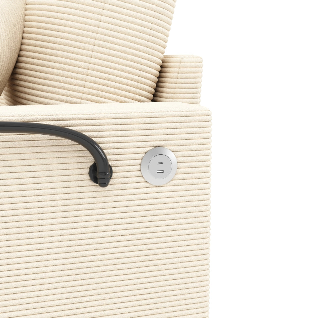Divano 2 posti 163x140 cm in velluto a coste beige con USB e USB-C HOMVRA