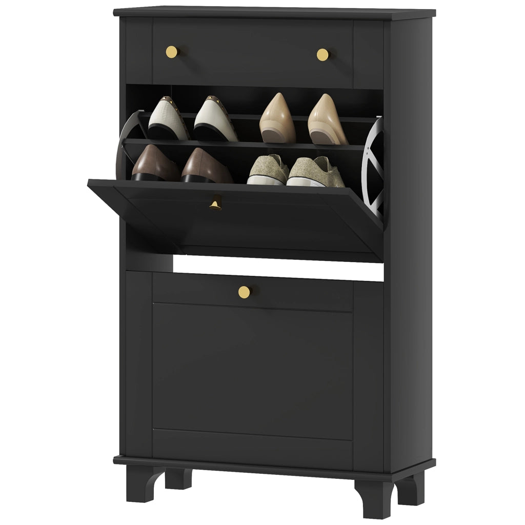 Scarpiera con cassetti e ripiano regolabile ¨C zephmum ¨C nero 60x23.5x98.5 cm
