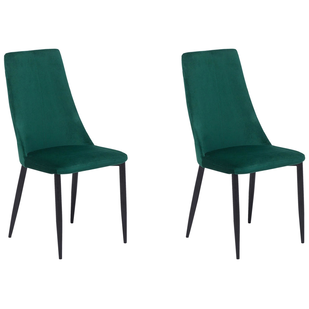 Set di 2 sedie da pranzo con sedile imbottito in velluto verde e metallo nero con schienale alto