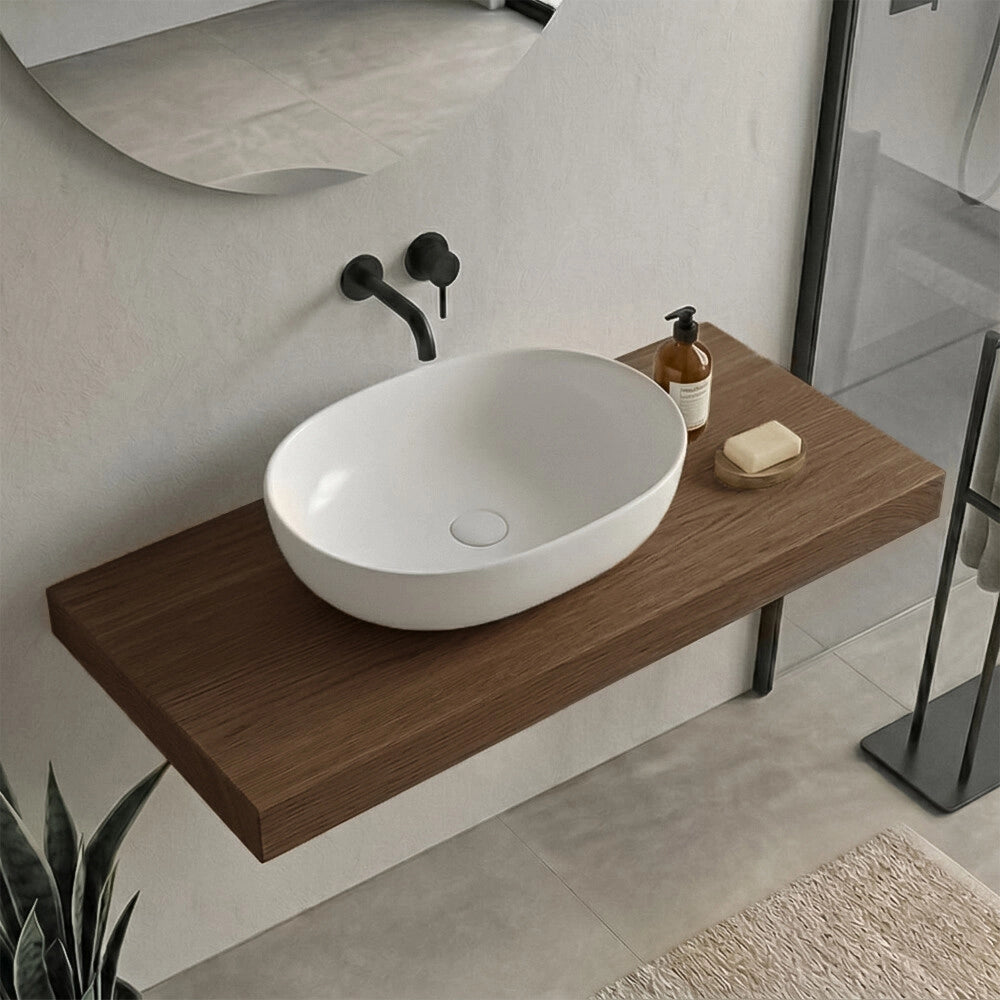 Mensolone bagno 120 cm in legno effetto rovere scuro Levia