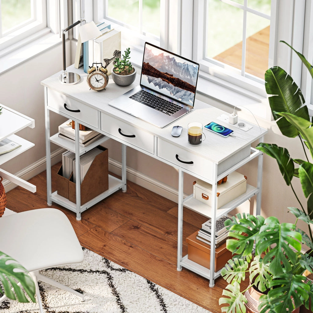 Scrivania da ufficio con 2 USB e 2 prese ¨C zephmum ¨C bianco 120x40x76 cm