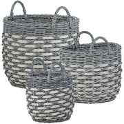 Set di 3 cesti per piante da esterno fioriere rivestite in rattan sintetico grigio e bianco