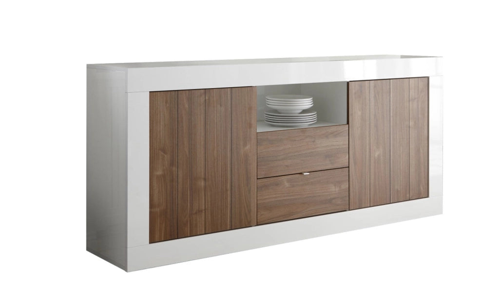 Mobile Buffet 2 Ante 2 Cassetti 184x42x86 cm in Legno TFT Lipari Bianco e Noce