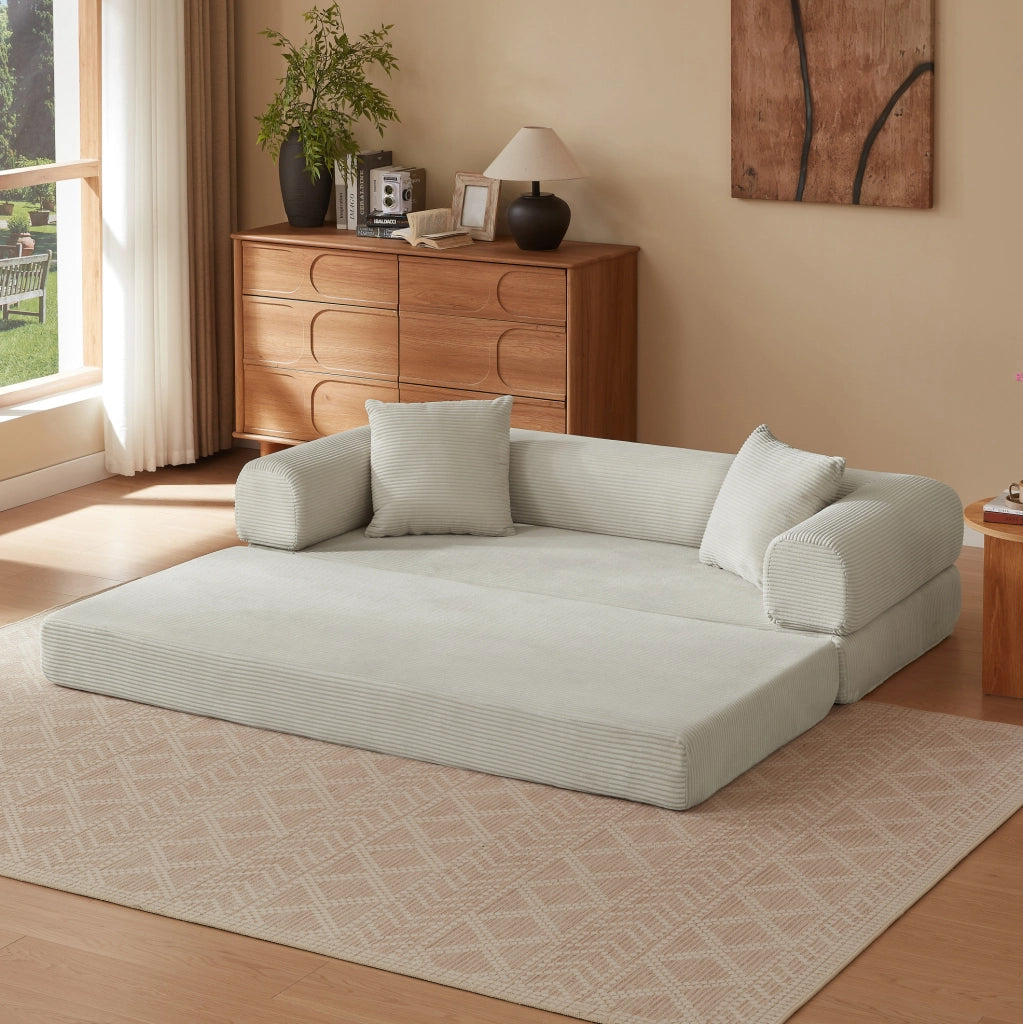 Sofa convertibile modulare in velluto beige
