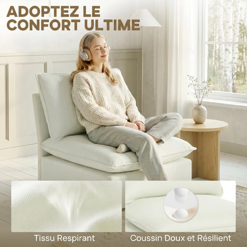 Poltrona moderna senza braccioli con cuscini spessi ¨C zephmum ¨C crema 85x78x146