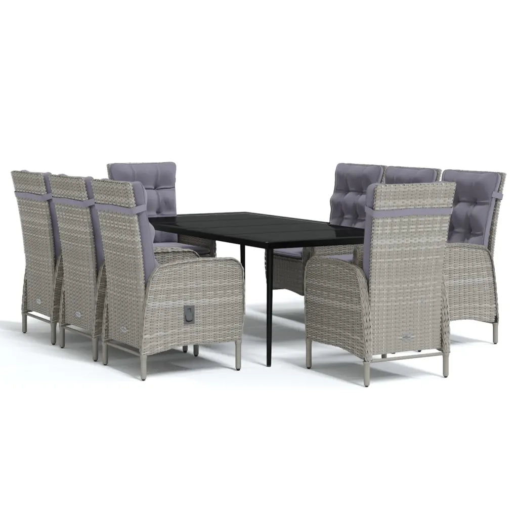 Set da Pranzo per Giardino 9 pz con Cuscini Grigio e Nero cod mxl 43763