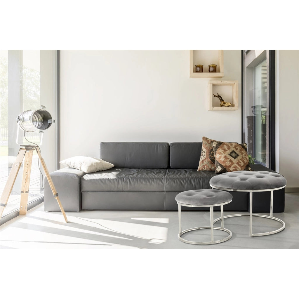Set di 2 Pouf Becky in Velluto Grigio e Argento